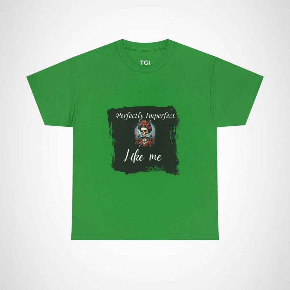 Perfectly Imperfect Skull T-Shirt featuring a skull adorned with roses Irish Green colour