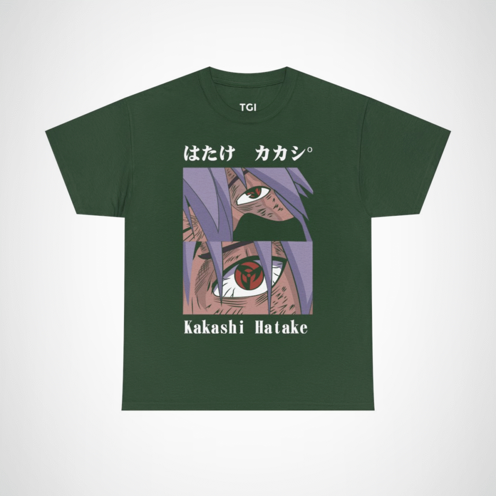 Kakashi Hatake graphic t-shirt featuring iconic character design Forest Green colour