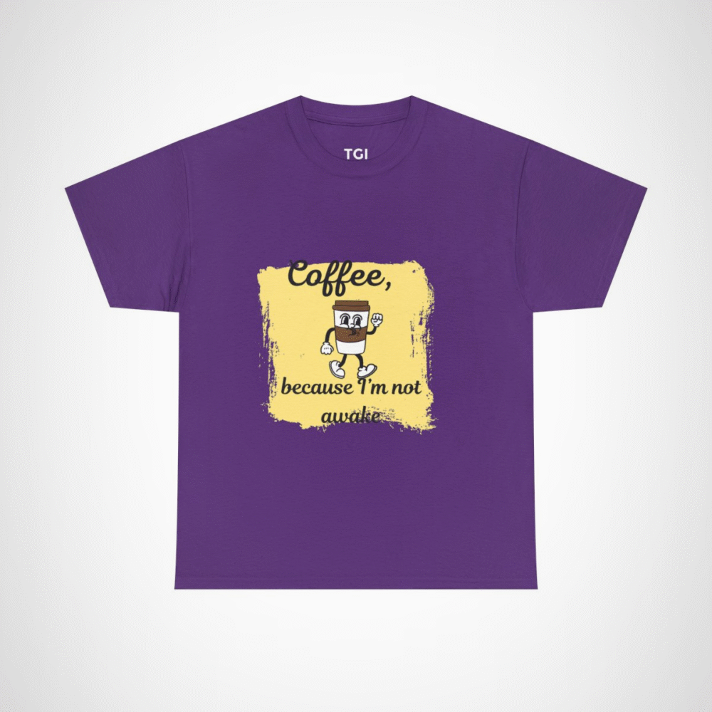 Coffee Lover's Tee with a whimsical coffee cup design Purple colour