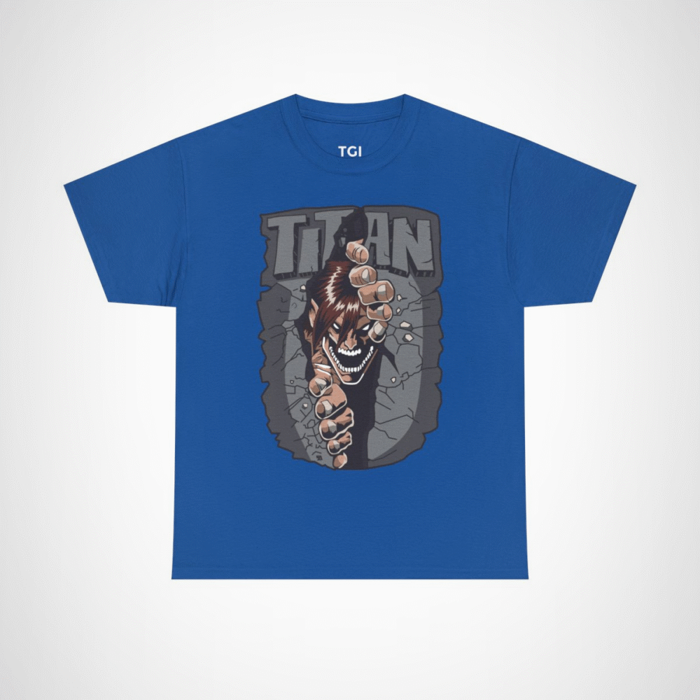 Epic Titan Breaking Through T-Shirt featuring a dramatic Titan design Royal colour
