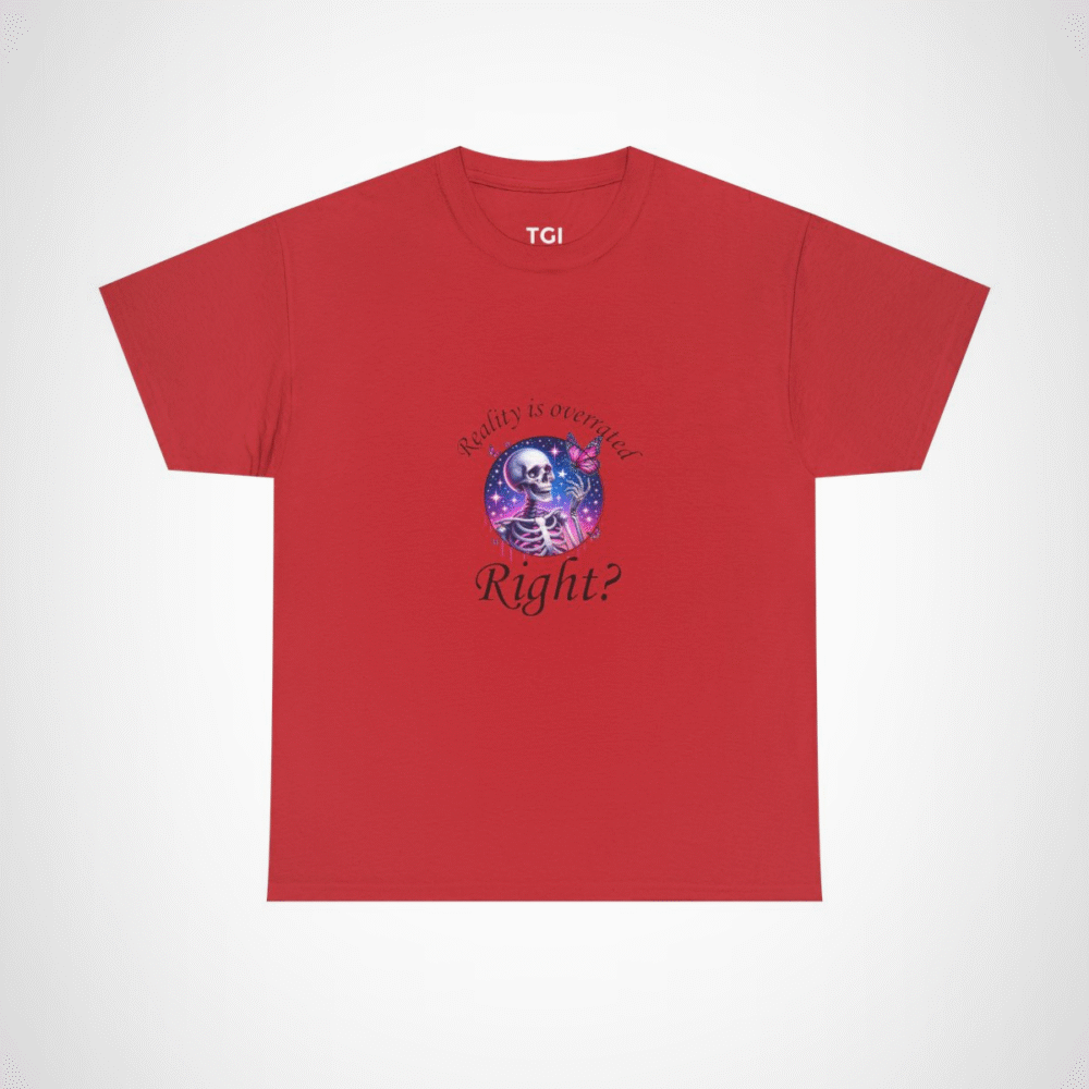 Cosmic Skeleton and Butterfly T-Shirt featuring unique art design Red colour