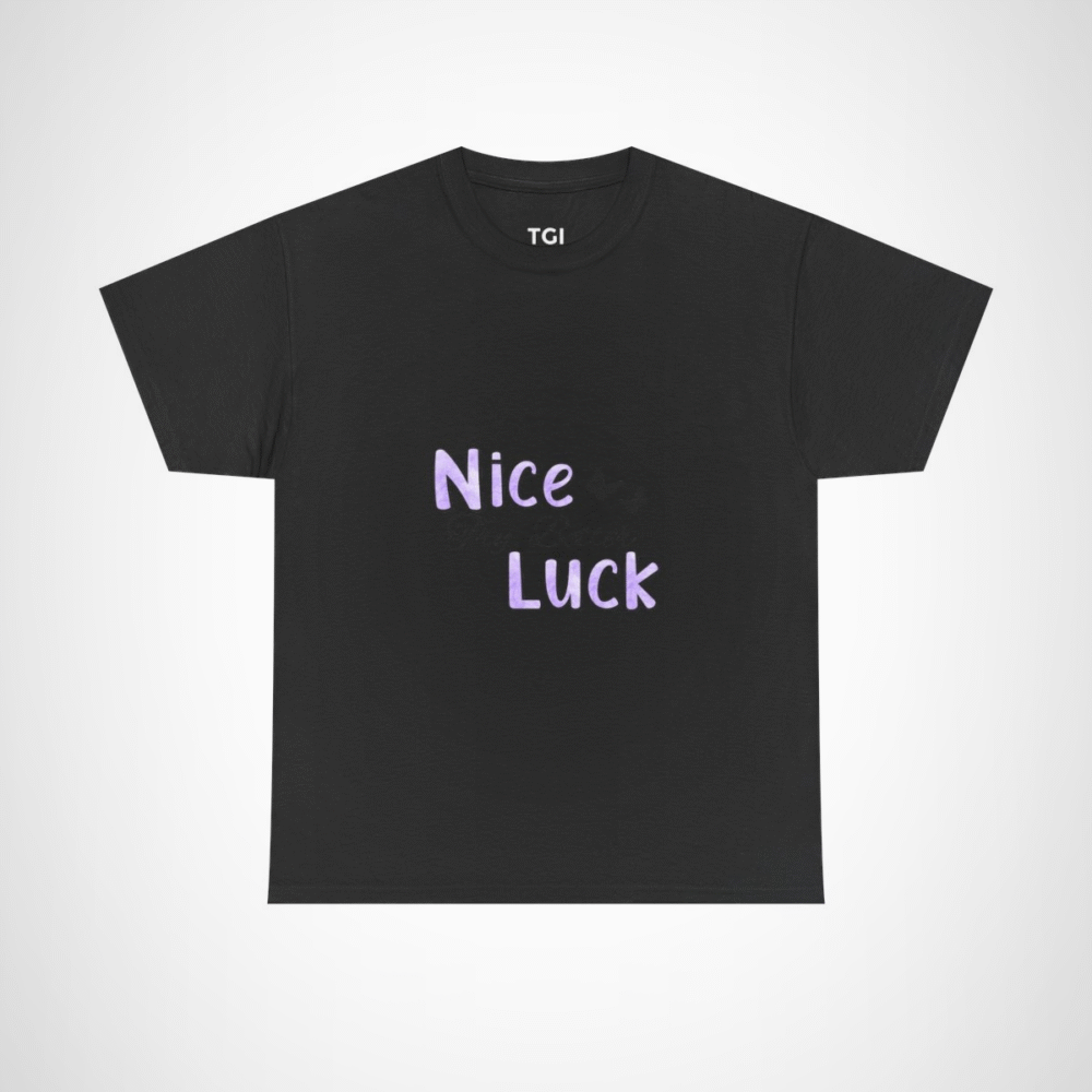 Nice Luck Positive Vibes T-Shirt in soft purple shades, featuring uplifting typography Black colour