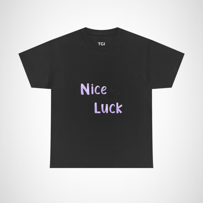 Nice Luck Positive Vibes T-Shirt in soft purple shades, featuring uplifting typography Black colour