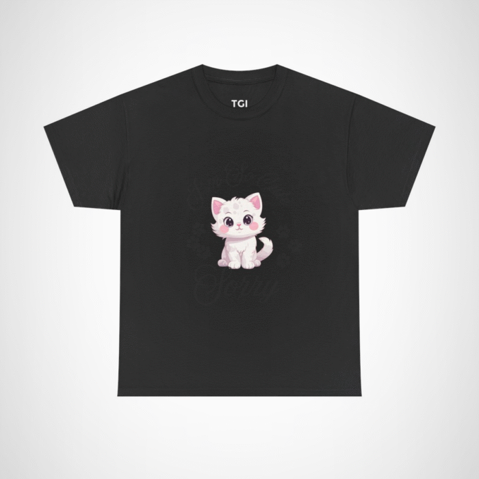 Charming graphic tee featuring an adorable white cat for cat lovers Black colour