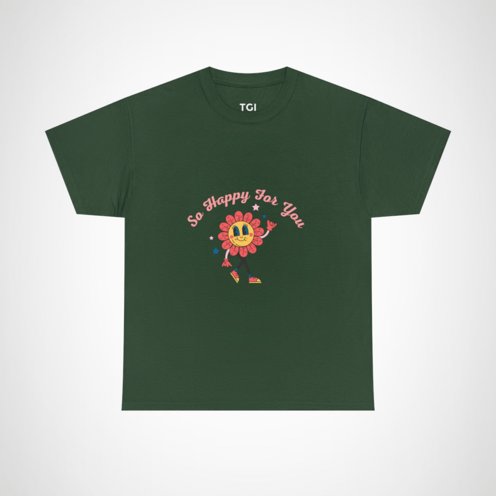 So Happy For You Flower Graphic Tee depicting a smiling flower design Forest Green colour