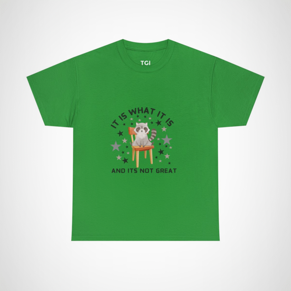 Cute raccoon t-shirt with whimsical design for animal lovers Irish Green colour