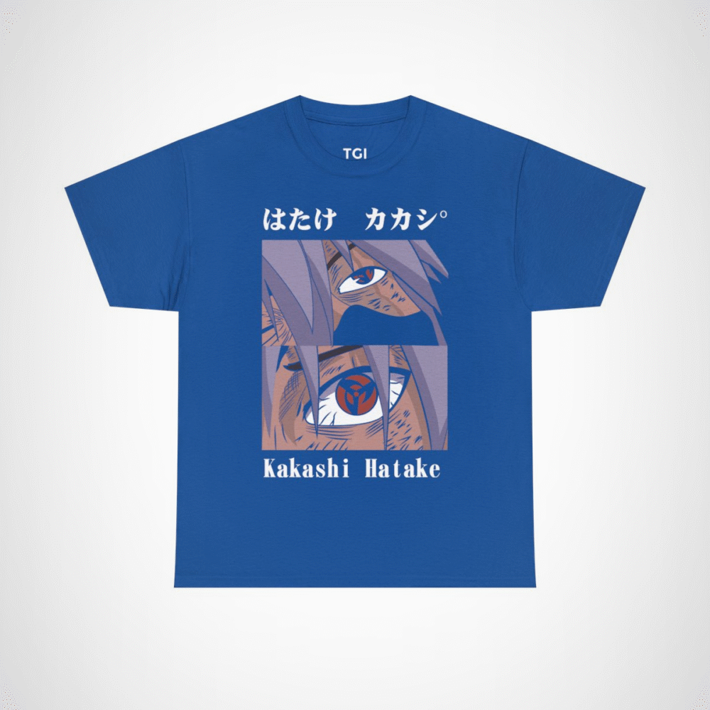 Kakashi Hatake graphic t-shirt featuring iconic character design Royal colour