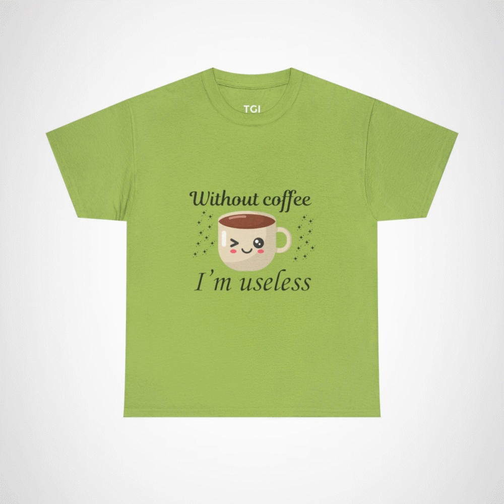 Winking coffee cup design on a soft t-shirt Kiwi colour