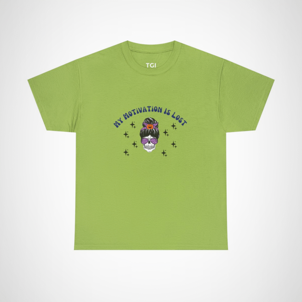 Skull Princess T-Shirt with the phrase My Motivation is Lost Kiwi colour