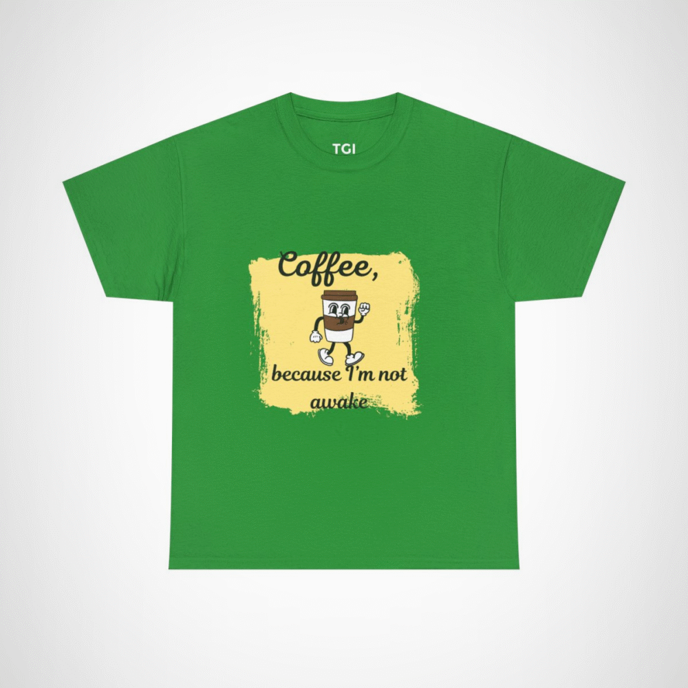 Coffee Lover's Tee with a whimsical coffee cup design Irish Green colour