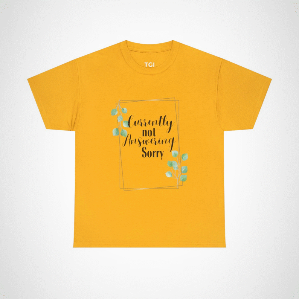 Elegant Leaf Frame T-Shirt designed for nature enthusiasts Gold colour