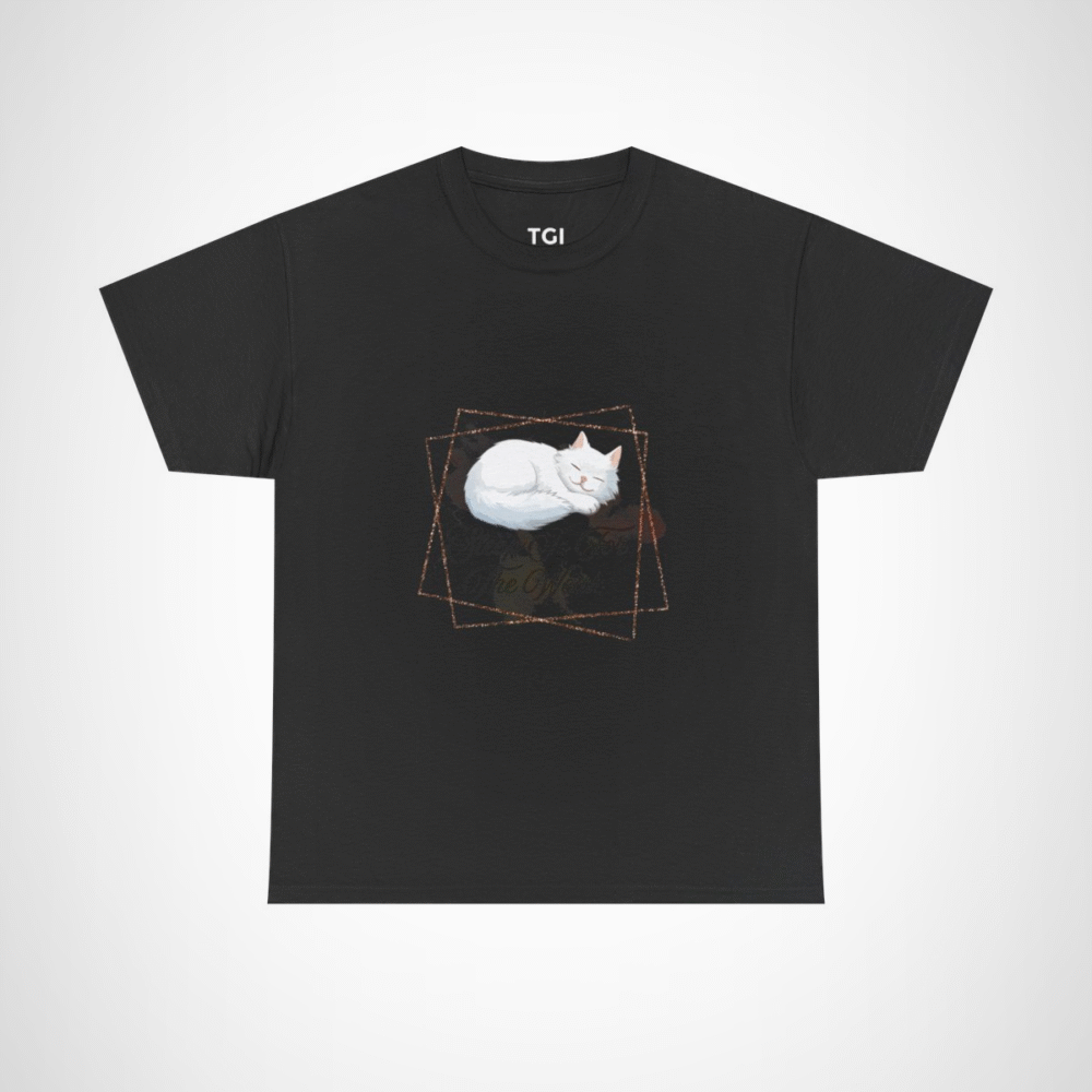 Cute cat sleeping on a t-shirt with the phrase 'Sleep Is For The Weak' for cat lovers Black colour