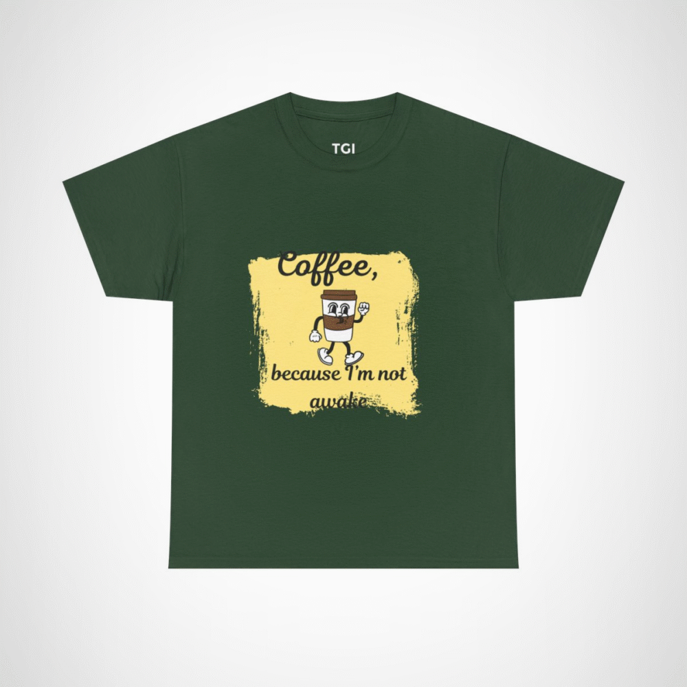 Coffee Lover's Tee with a whimsical coffee cup design Forest Green colour