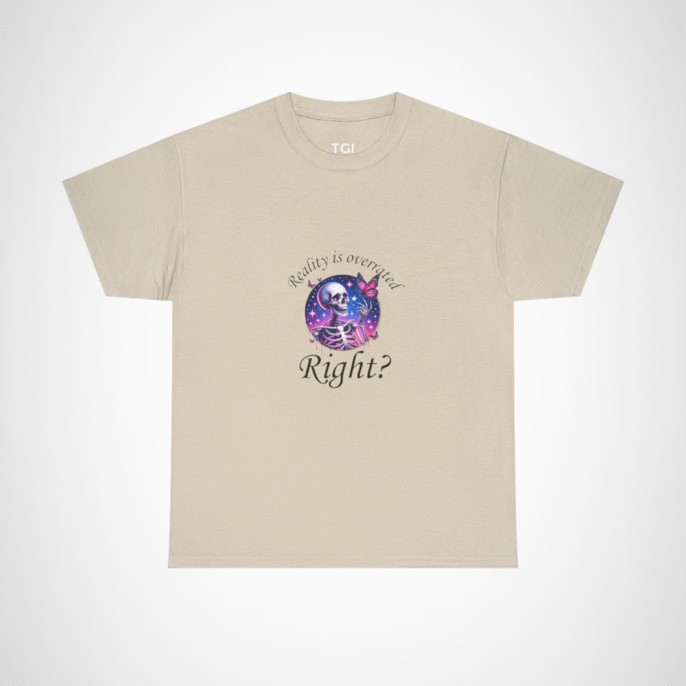 Cosmic Skeleton and Butterfly T-Shirt featuring unique art design Sand colour
