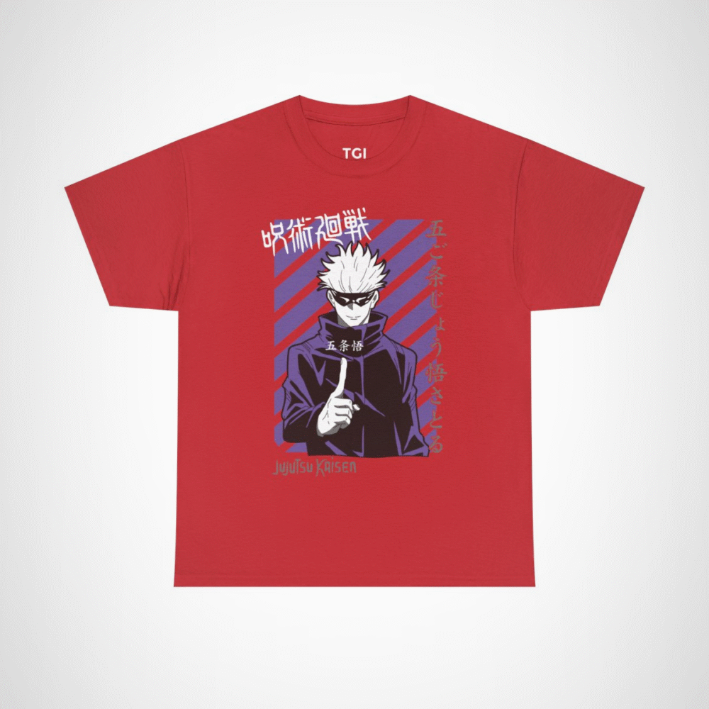 Jujutsu Kaisen Gojo Satoru T-Shirt design featuring anime character Red colour