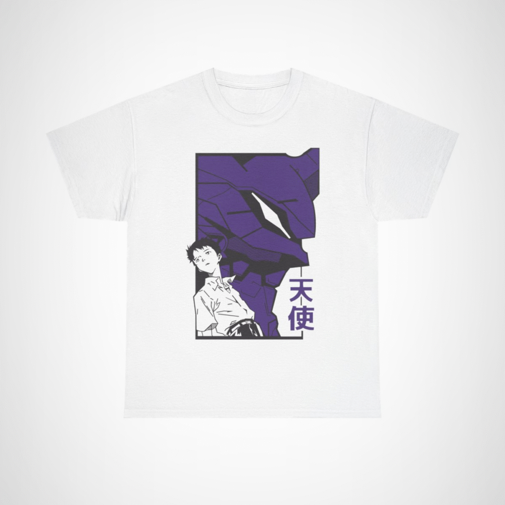 Shinji and Eva Unit-01 artwork on soft fabric t-shirt White colour