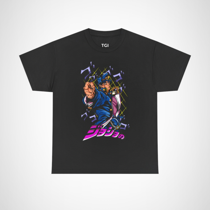 JoJo's Bizarre Adventure inspired character t-shirt with dynamic artwork Black colour