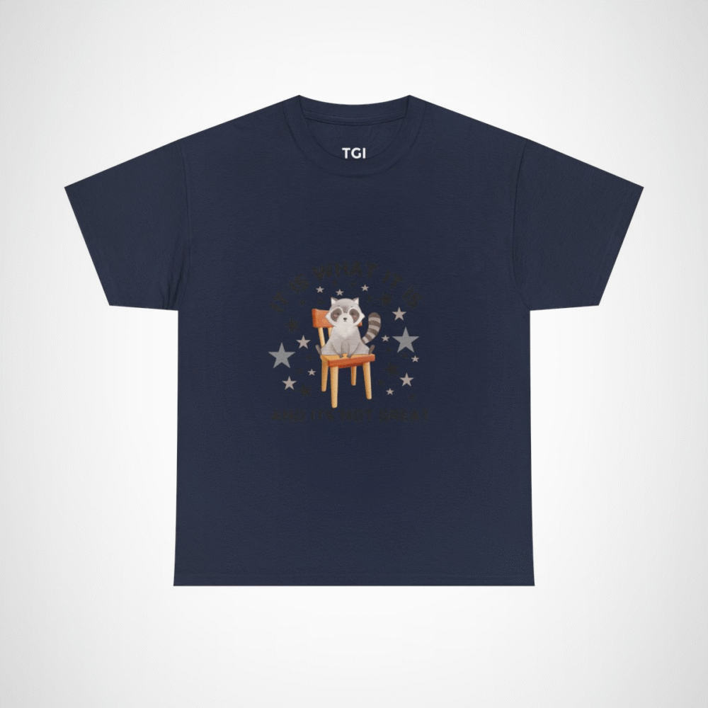 Cute raccoon t-shirt with whimsical design for animal lovers Navy colour