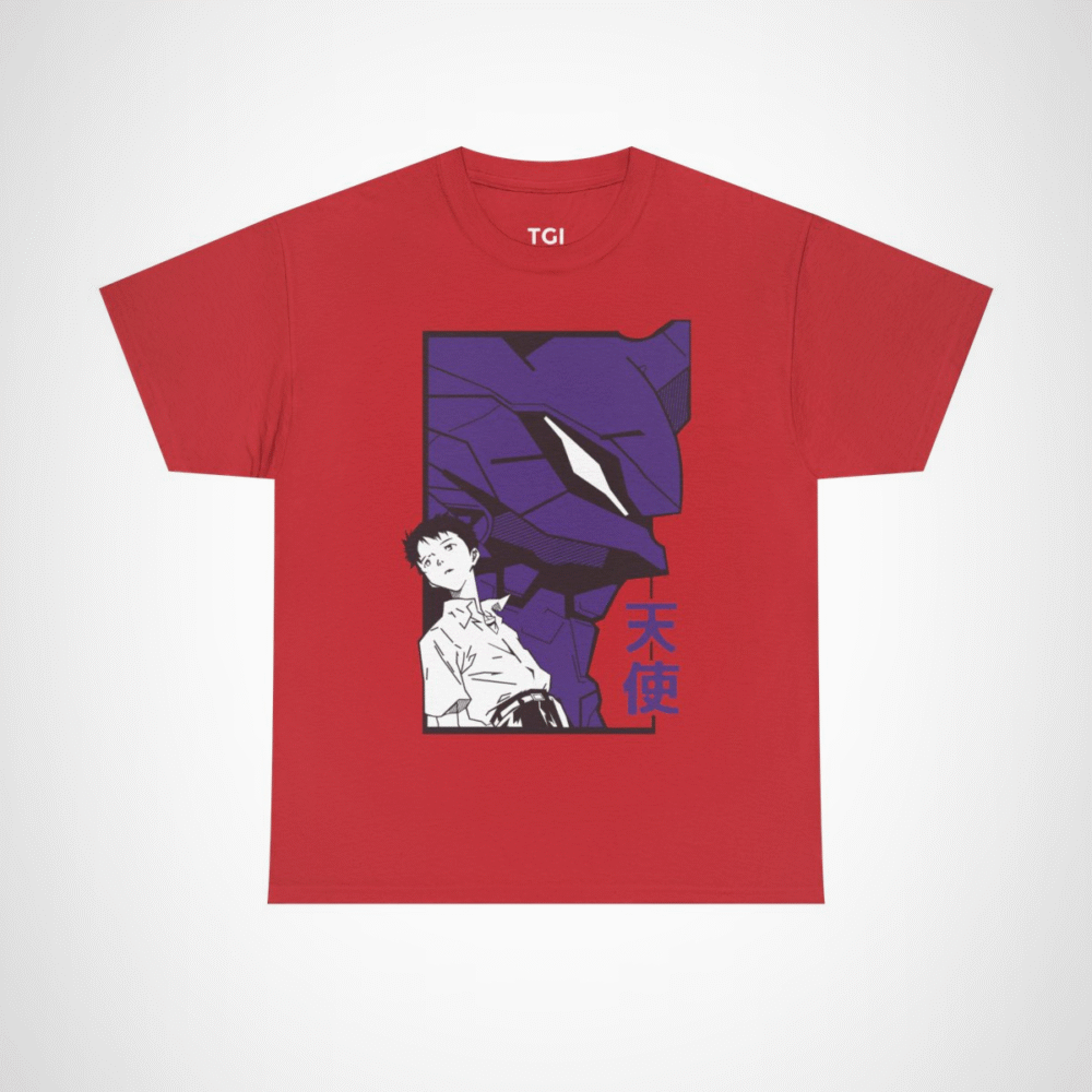 Shinji and Eva Unit-01 artwork on soft fabric t-shirt Red colour