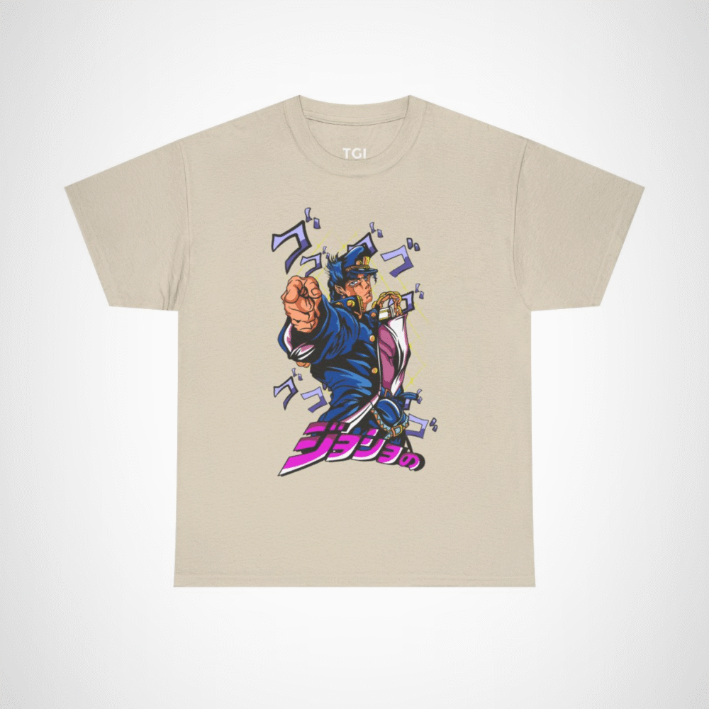 JoJo's Bizarre Adventure inspired character t-shirt with dynamic artwork Sand colour