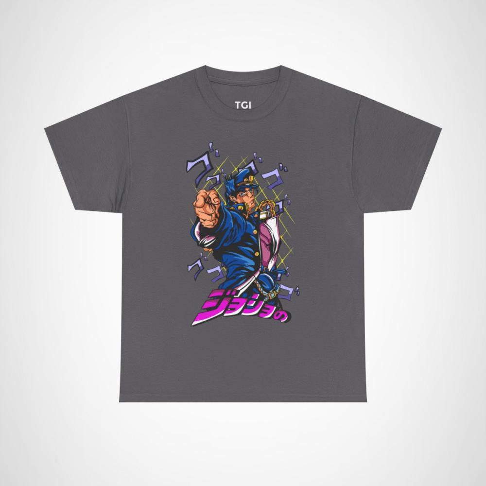 JoJo's Bizarre Adventure inspired character t-shirt with dynamic artwork Charcoal colour