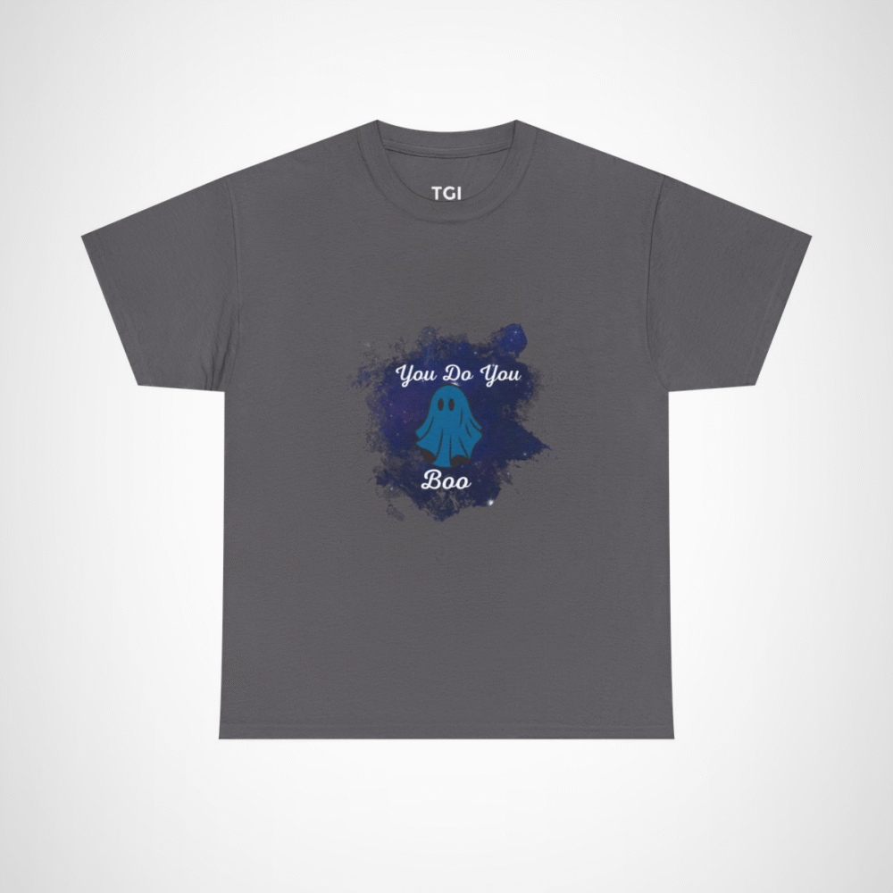 You Do You Boo ghost t-shirt with blue ghost design Charcoal colour