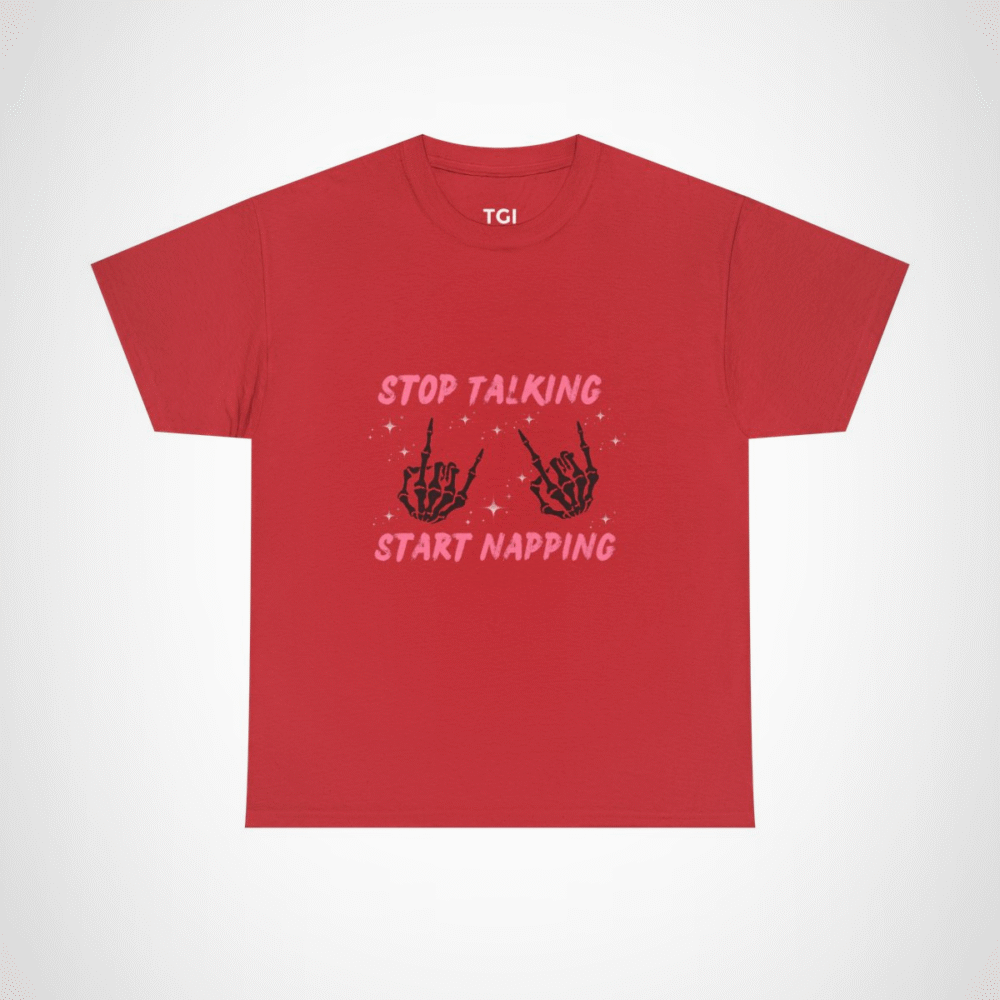Funny Stop Talking Start Napping T-Shirt for Sleep Lovers Red colour