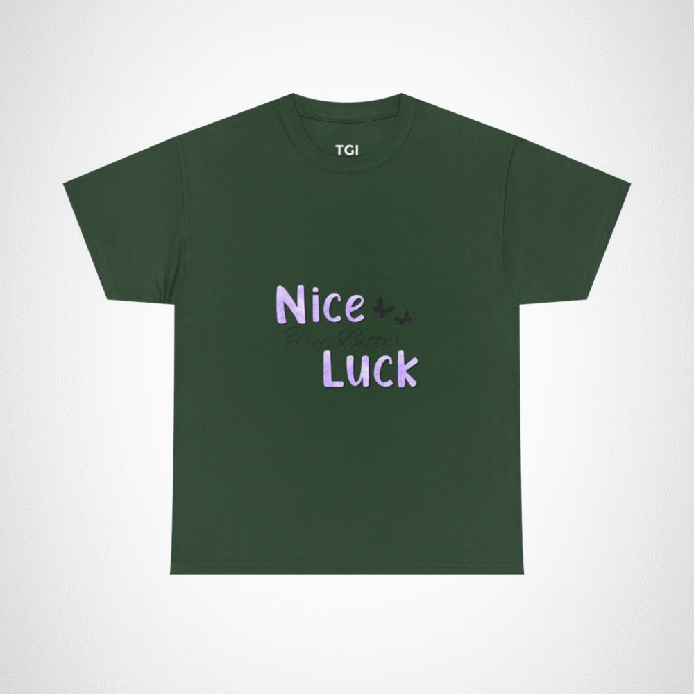 Nice Luck Positive Vibes T-Shirt in soft purple shades, featuring uplifting typography Forest Green colour