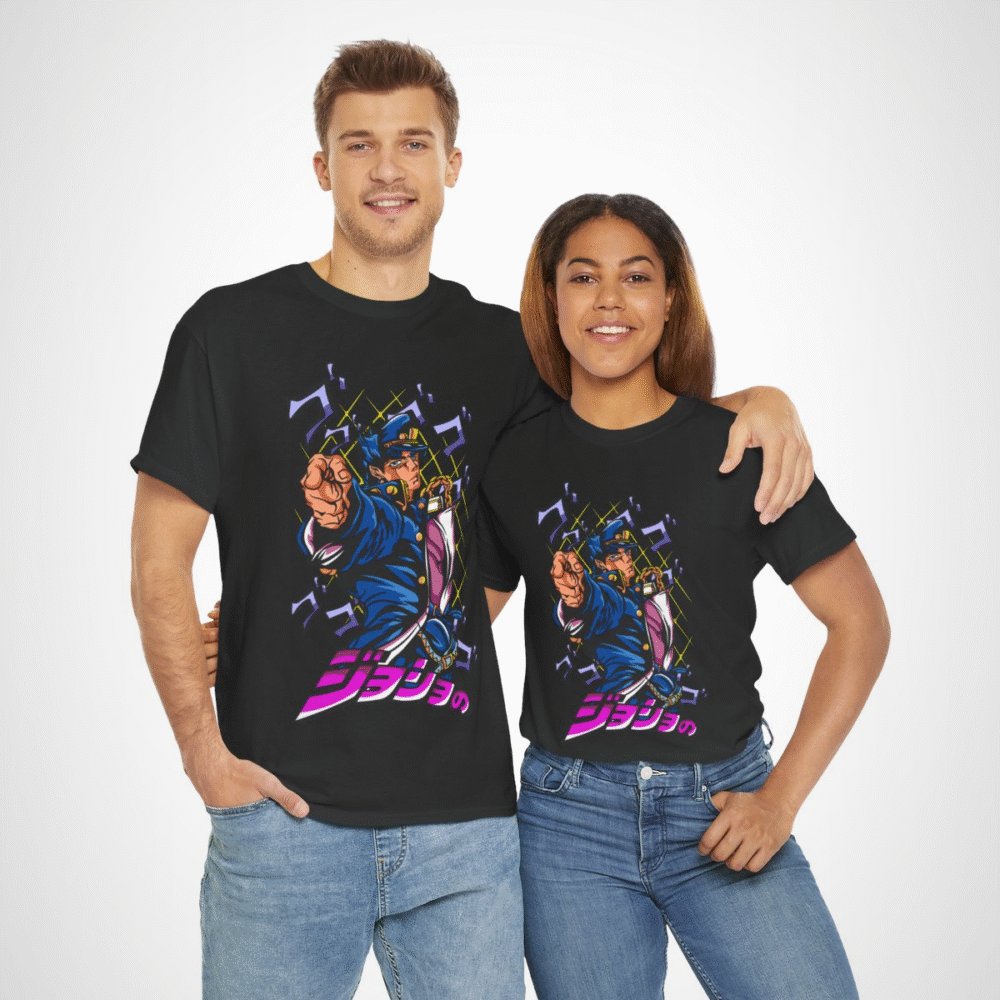 JoJo's Bizarre Adventure inspired character t-shirt with dynamic artwork