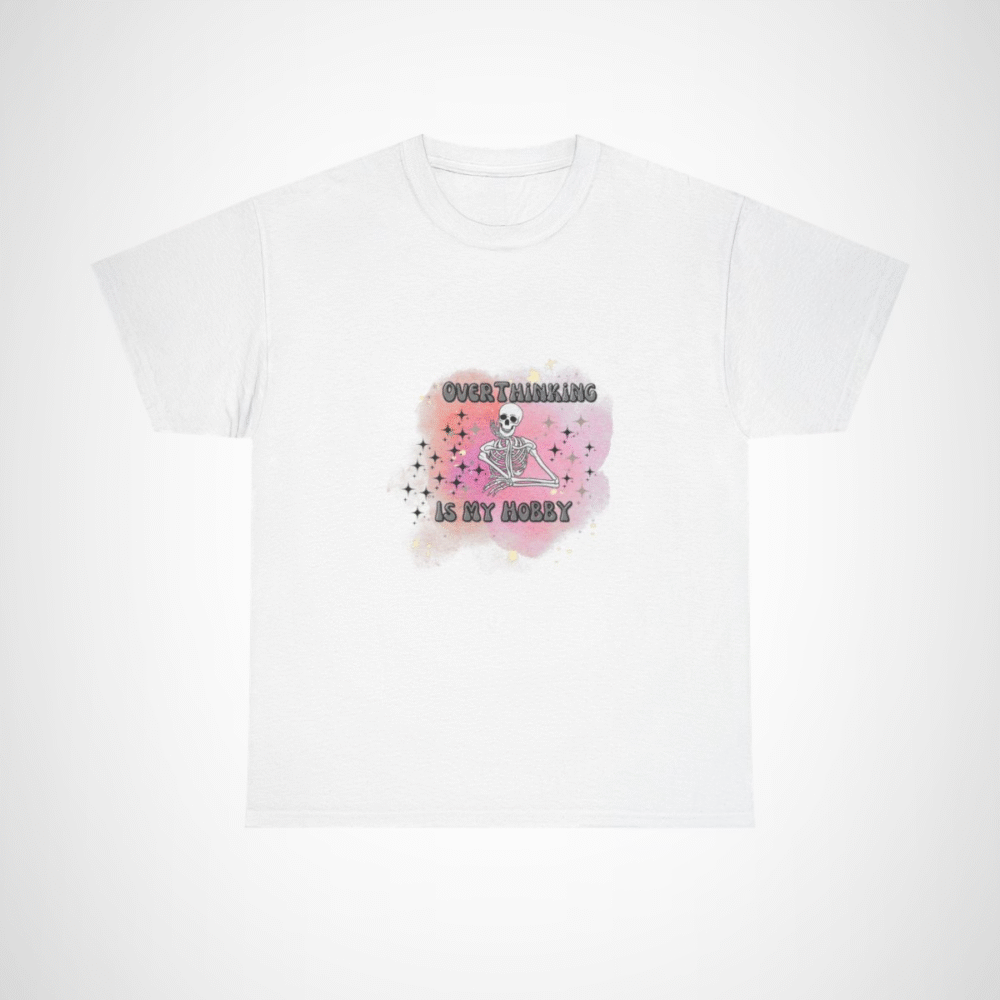 Funny 'Overthinking Is My Hobby' Skeleton T-Shirt for casual wear White colour