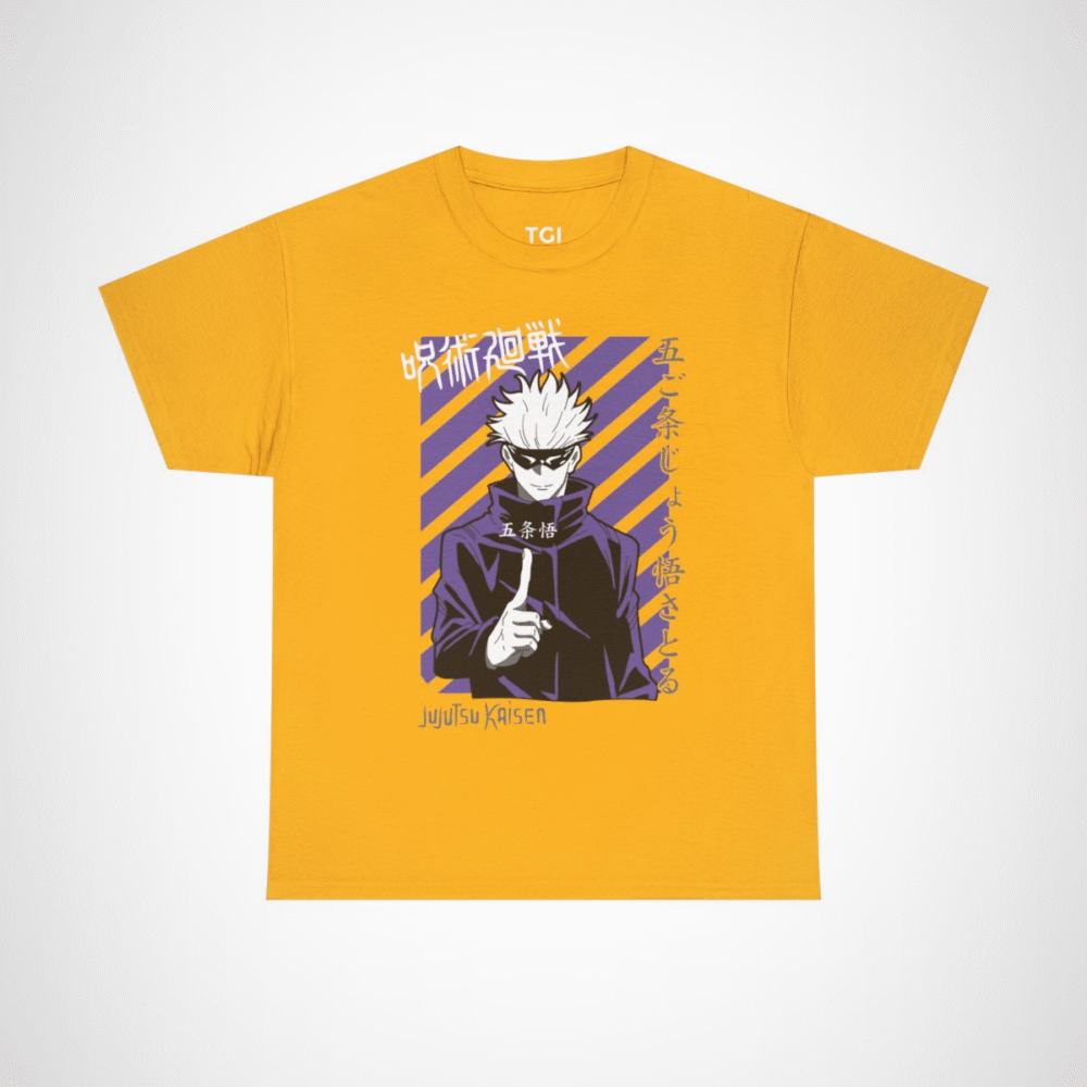 Jujutsu Kaisen Gojo Satoru T-Shirt design featuring anime character Gold colour