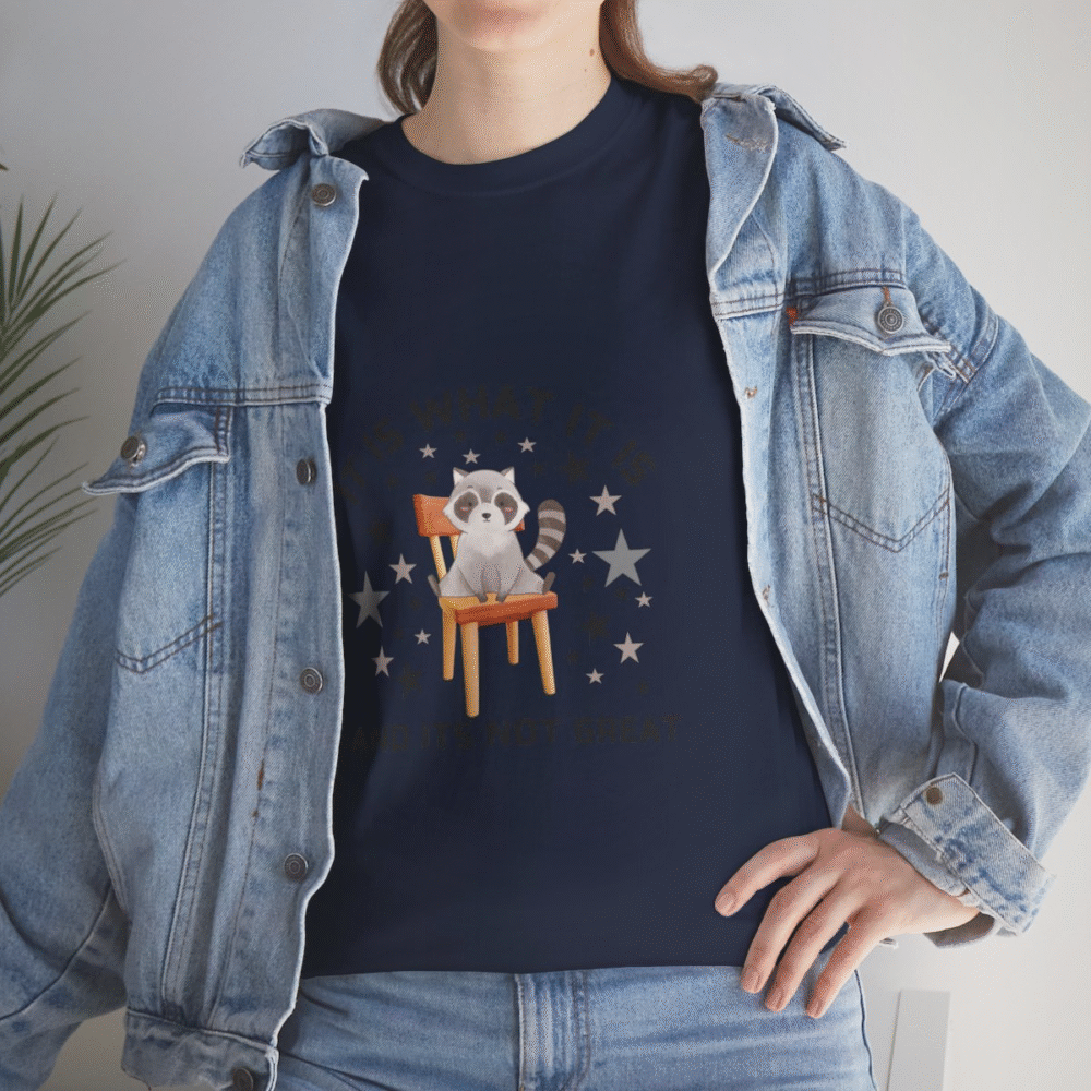 Cute raccoon t-shirt with whimsical design for animal lovers