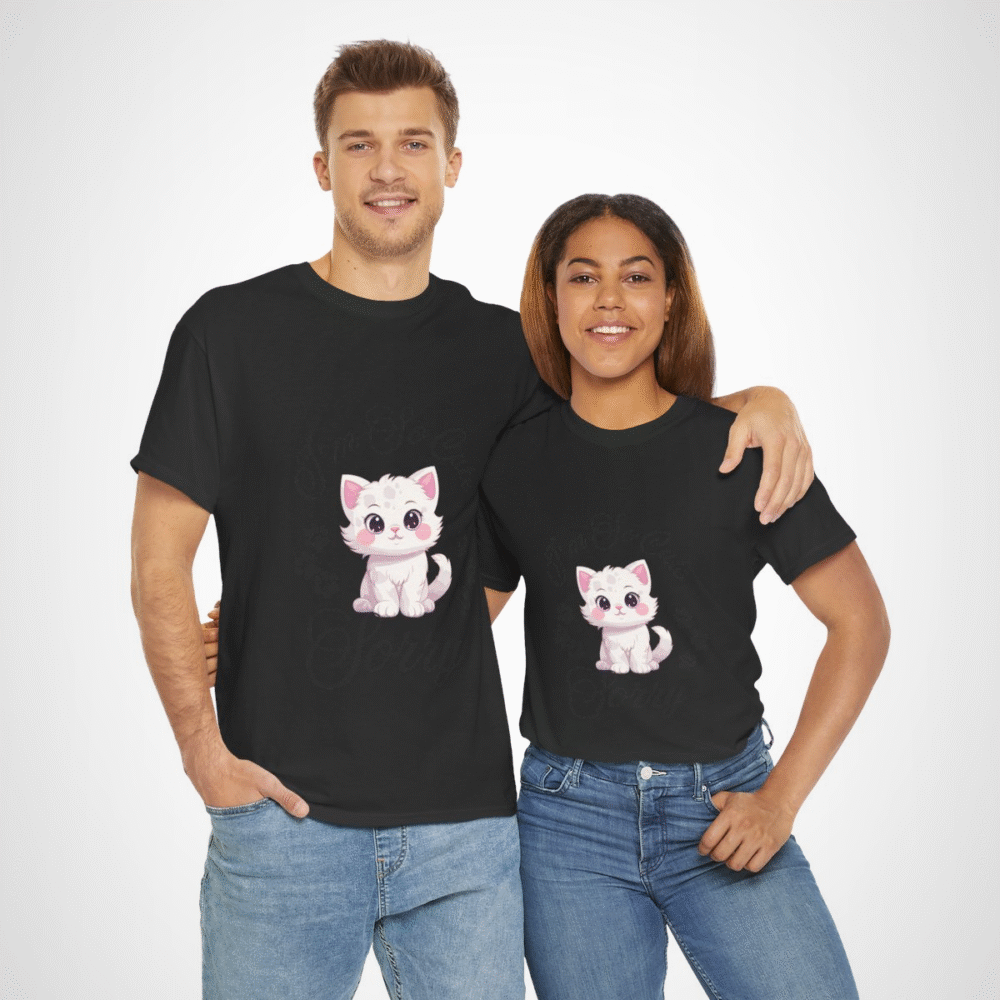 Charming graphic tee featuring an adorable white cat for cat lovers