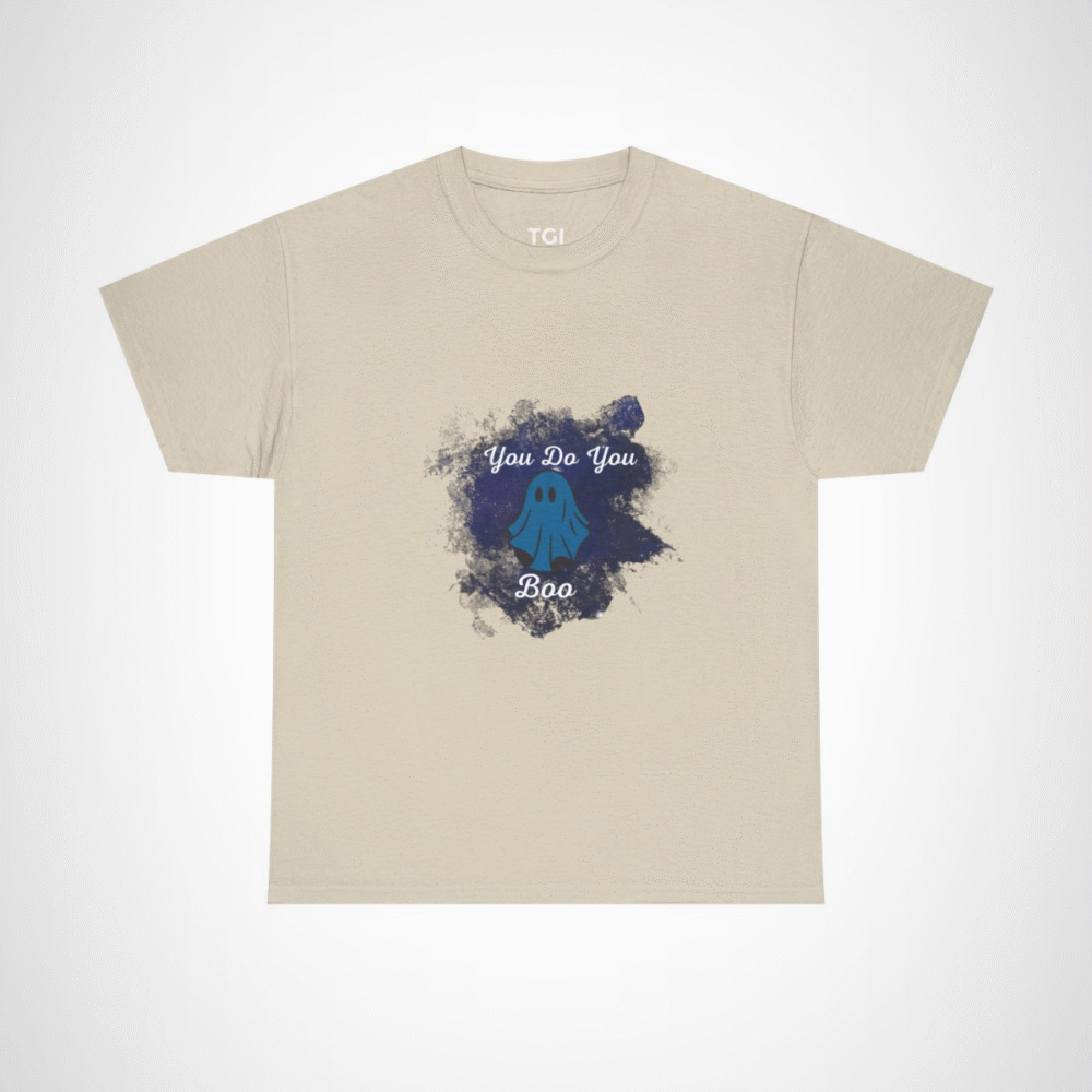 You Do You Boo ghost t-shirt with blue ghost design Sand colour