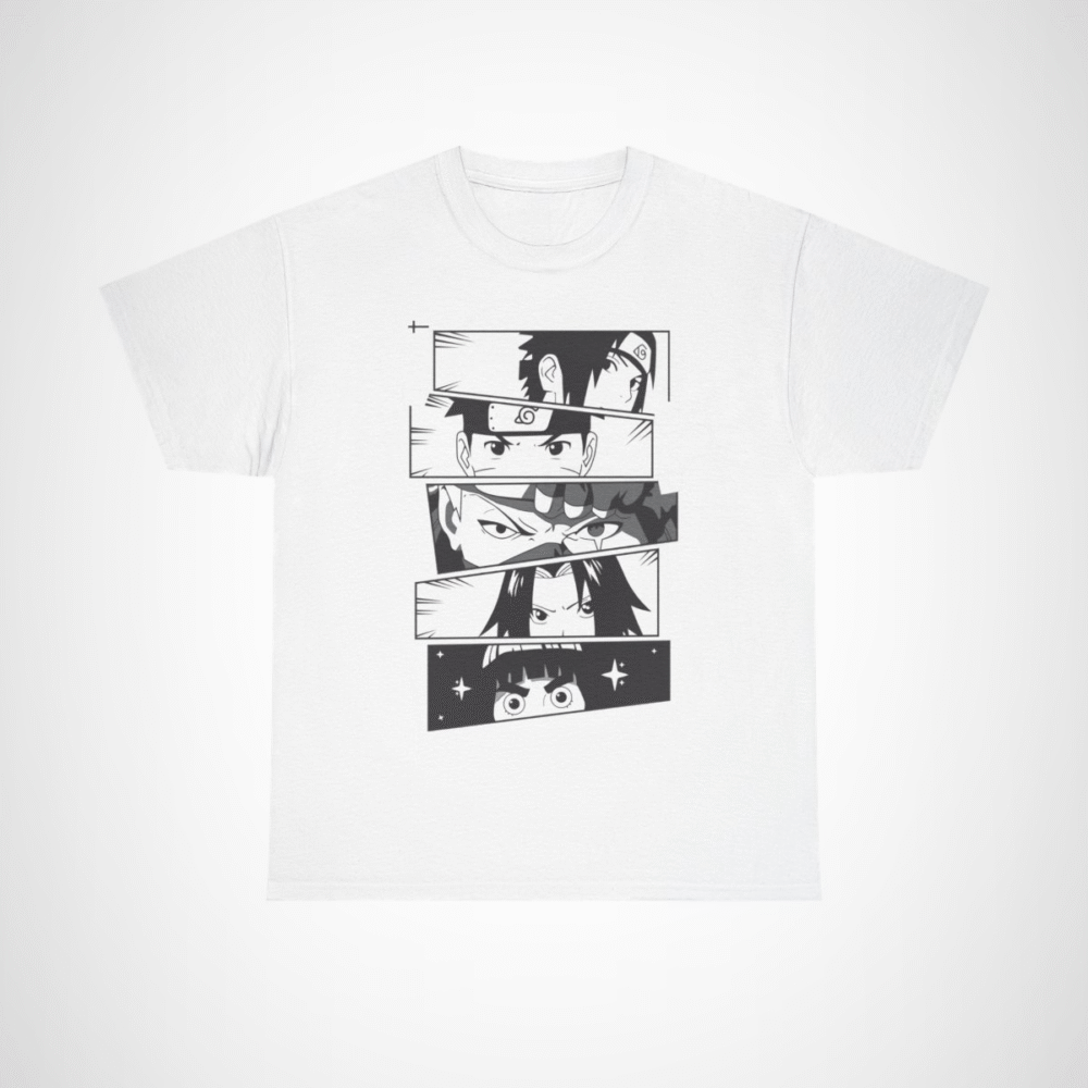 Vibrant anime faces collage on cotton t-shirt White colour
