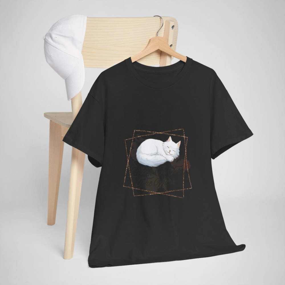 Cute cat sleeping on a t-shirt with the phrase 'Sleep Is For The Weak' for cat lovers