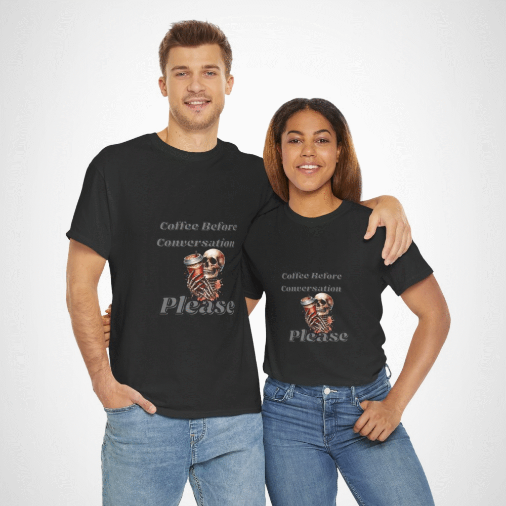 Skull design holding a coffee cup on a t-shirt for coffee lovers