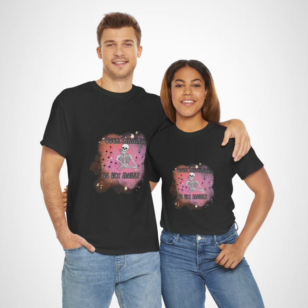 Funny 'Overthinking Is My Hobby' Skeleton T-Shirt for casual wear