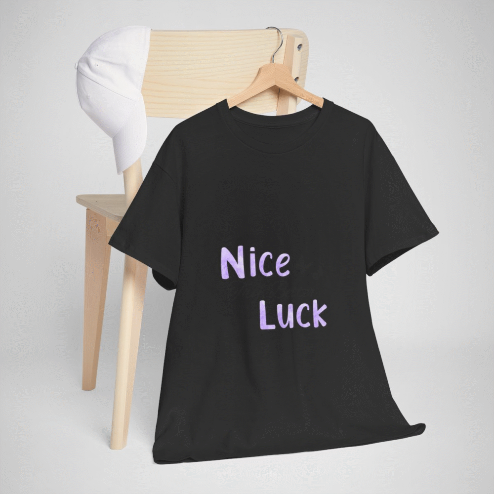 Nice Luck Positive Vibes T-Shirt in soft purple shades, featuring uplifting typography