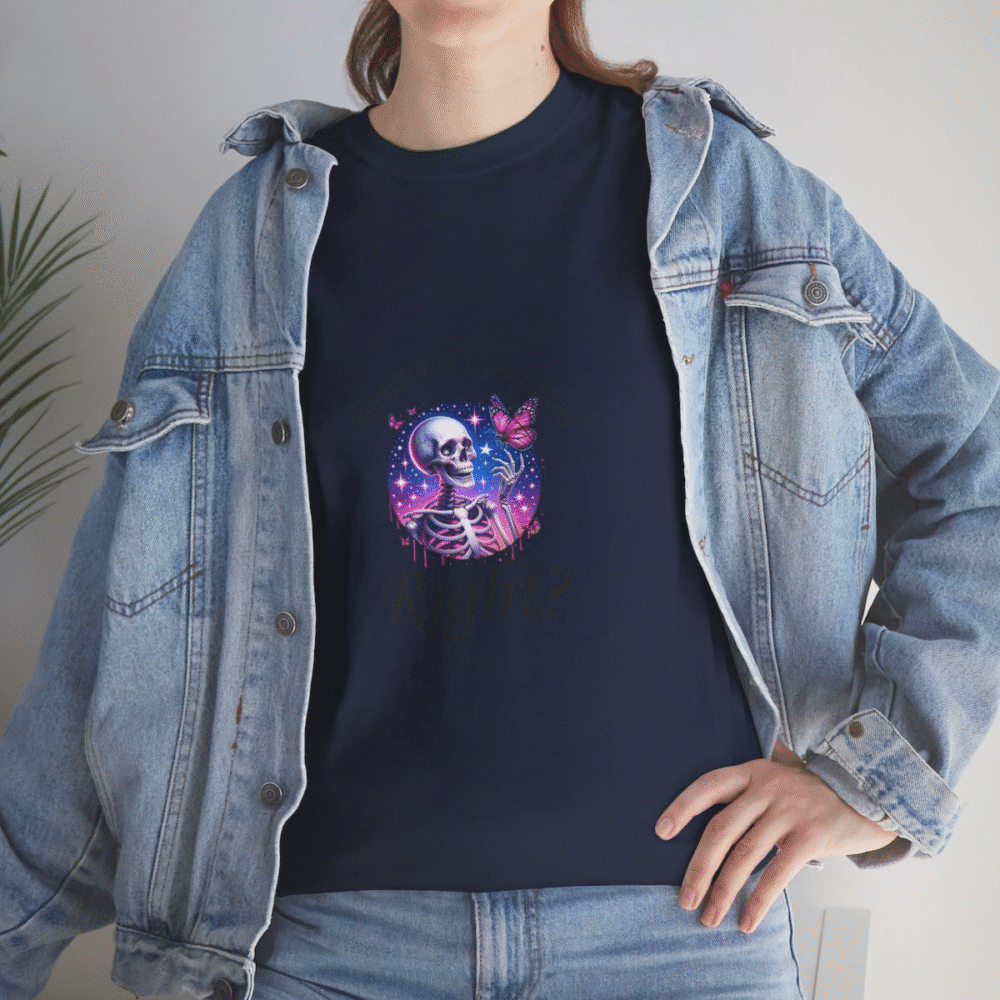 Cosmic Skeleton and Butterfly T-Shirt featuring unique art design
