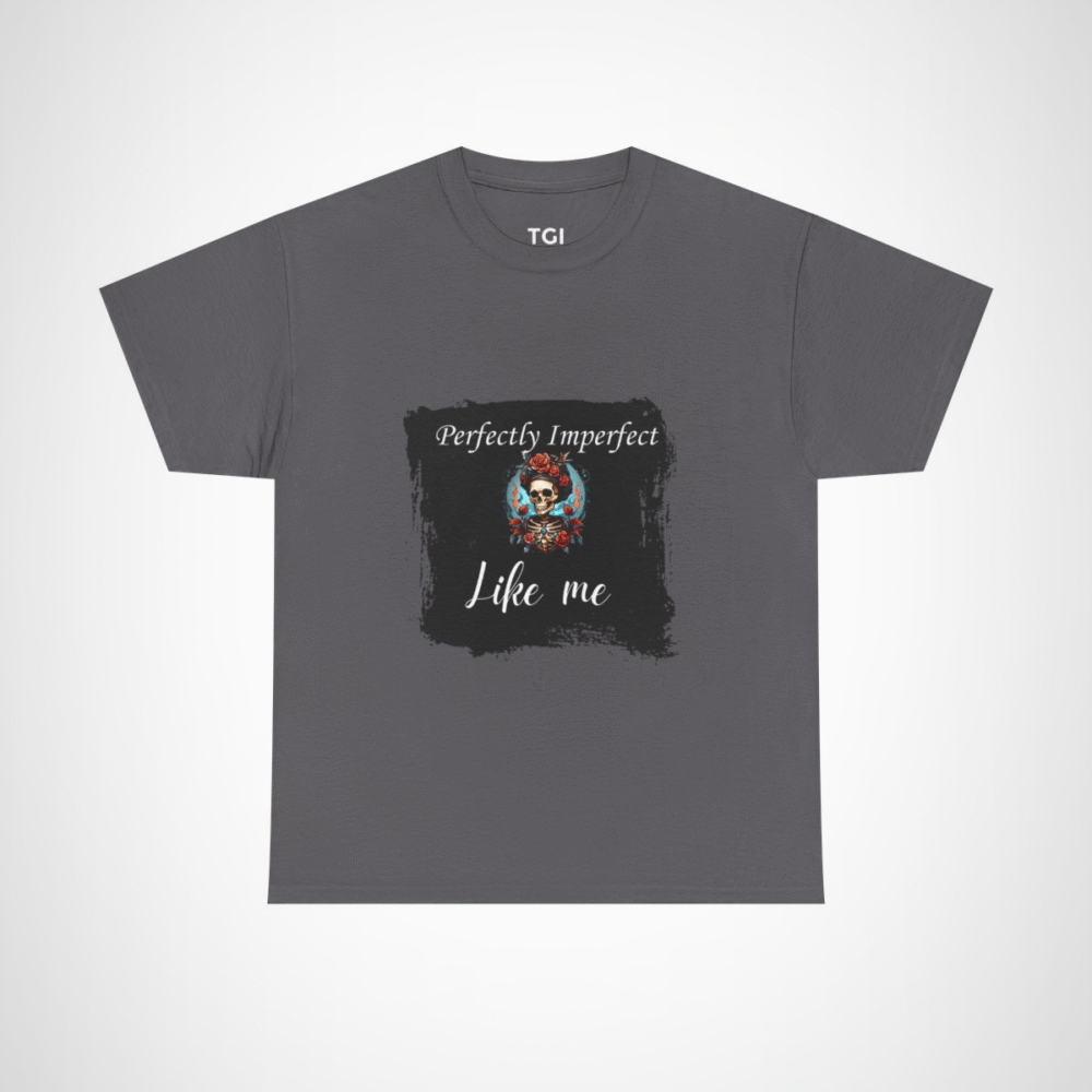 Perfectly Imperfect Skull T-Shirt featuring a skull adorned with roses Charcoal colour