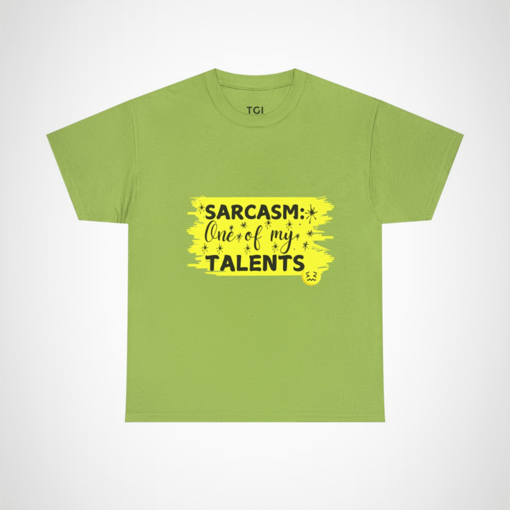 Sarcasm: One of My Talents t-shirt design featuring bold typography Kiwi colour