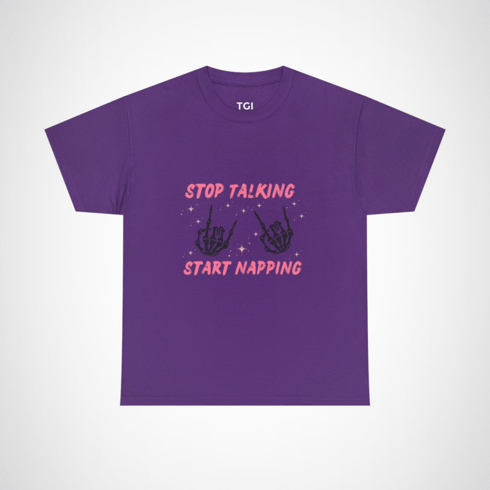 Funny Stop Talking Start Napping T-Shirt for Sleep Lovers Purple colour
