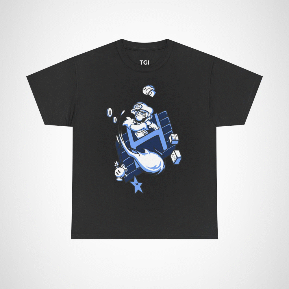 Retro Gamer Mario T-Shirt with vibrant design and gaming elements Black colour