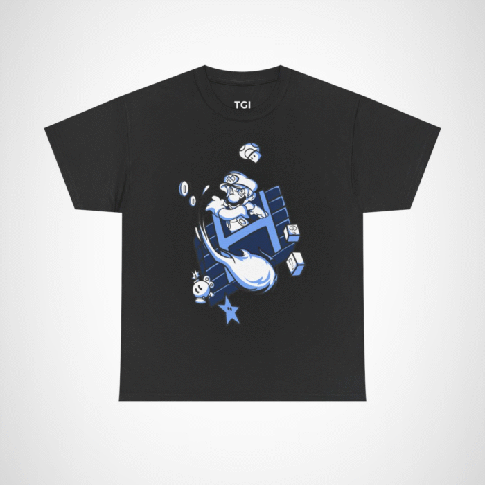 Retro Gamer Mario T-Shirt with vibrant design and gaming elements Black colour