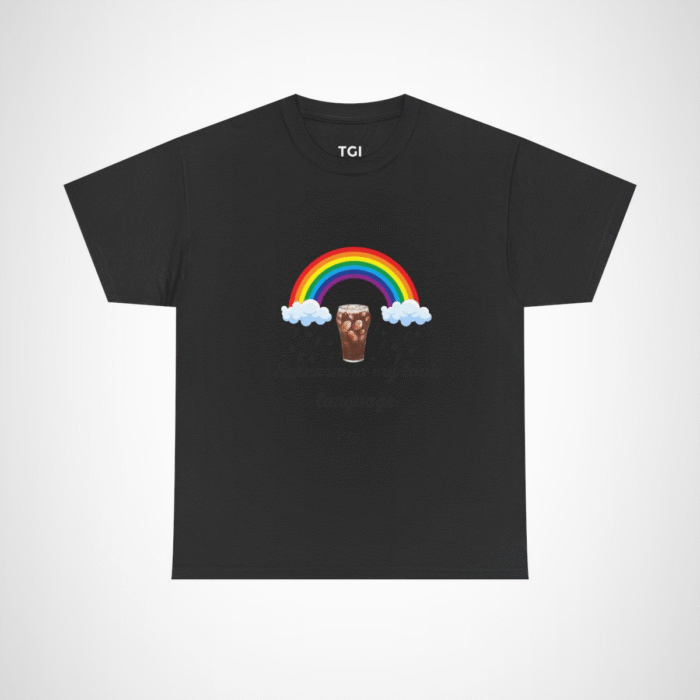 A vibrant Rainbow Dreams Cold Drink T-Shirt with a refreshing drink graphic Black colour