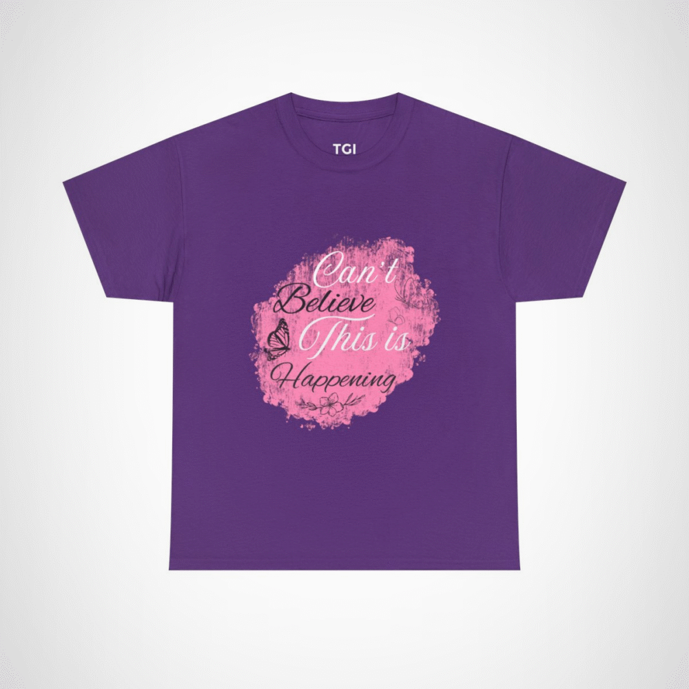 Elegant Floral Graphic Tee with 'Can’t Believe This is Happening' Phrase Purple colour