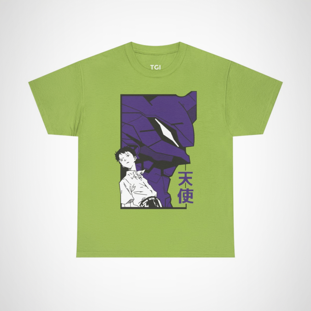 Shinji and Eva Unit-01 artwork on soft fabric t-shirt Kiwi colour