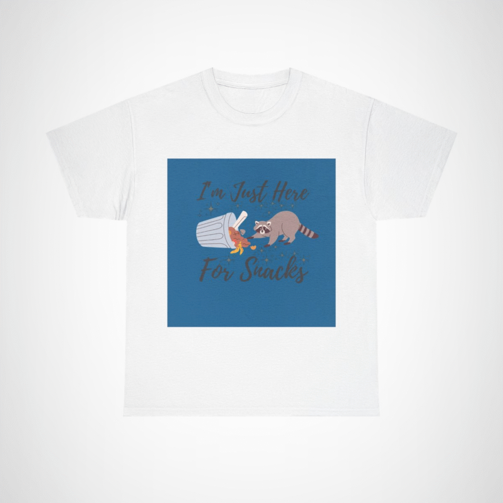 Adorable raccoon design on I'm Just Here for Snacks t-shirt White colour