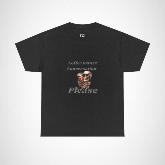 Skull design holding a coffee cup on a t-shirt for coffee lovers Black colour
